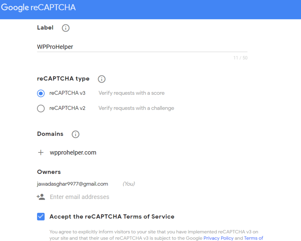 Register your website and get the keys - How to add ReCaptcha to contact form 7 - Google Recaptcha